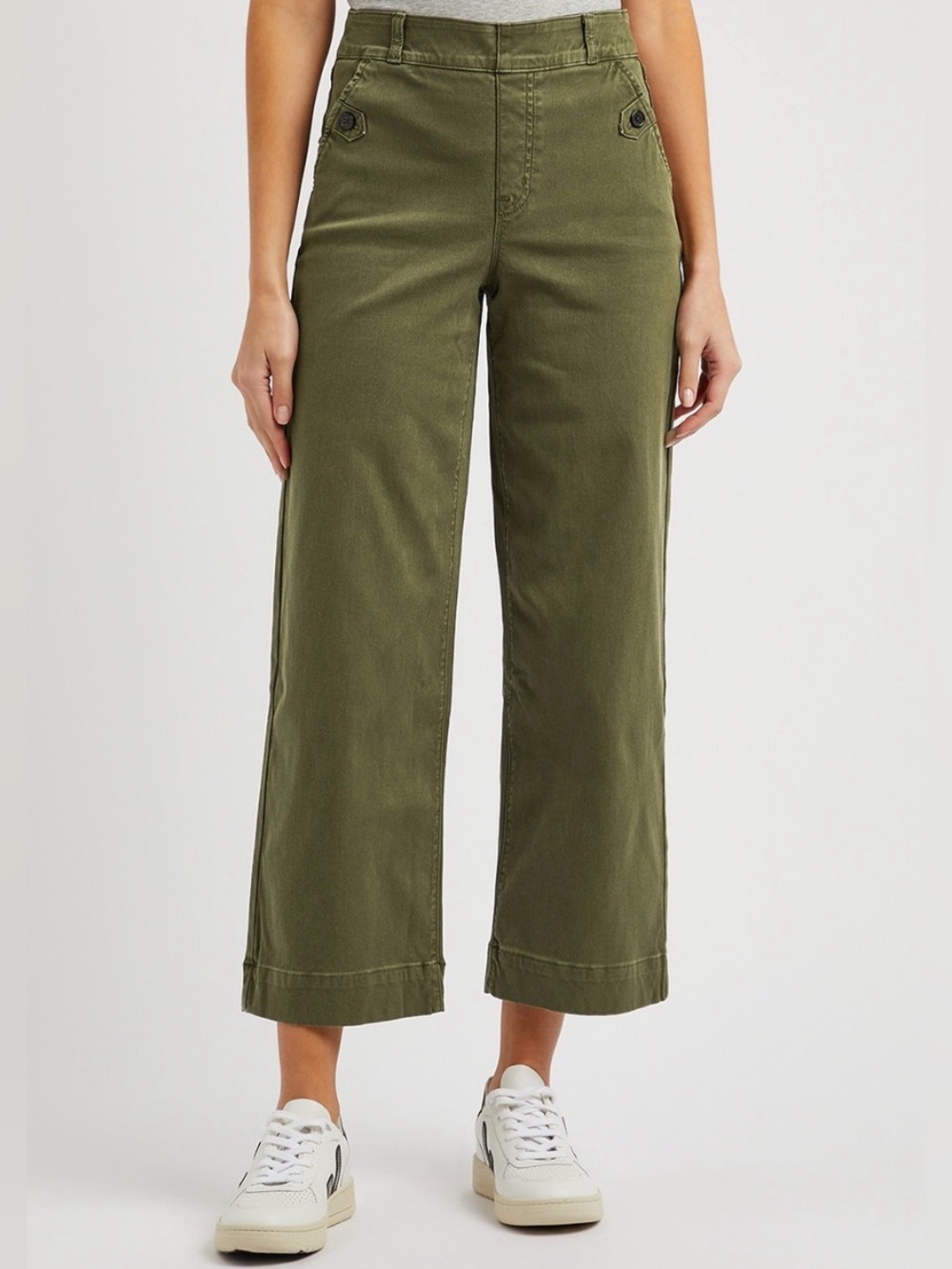SPANX Stretch Twill Cropped Wide Leg Utility Pants in olive green